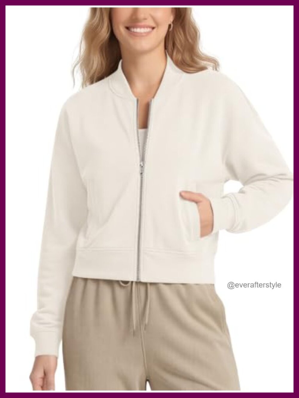 Modal Soft Full-Zip Bomber Jacket Long Sleeve Cropped Casual Fall